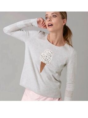 Lisa Todd Light Gray Knit Sweater with Embroidered Detail